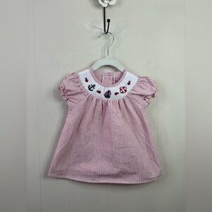 Good Lad baby girls red and white seersucker smocked nautical dress top 12 mo